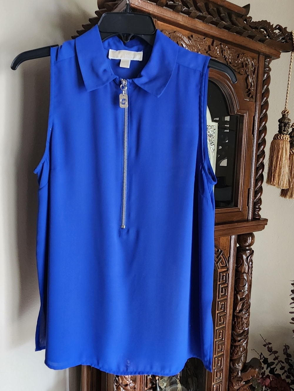 MICHAEL Michael Kors Sleeveless Zip Polo Top in Royal Blue - Picture 2 of 3